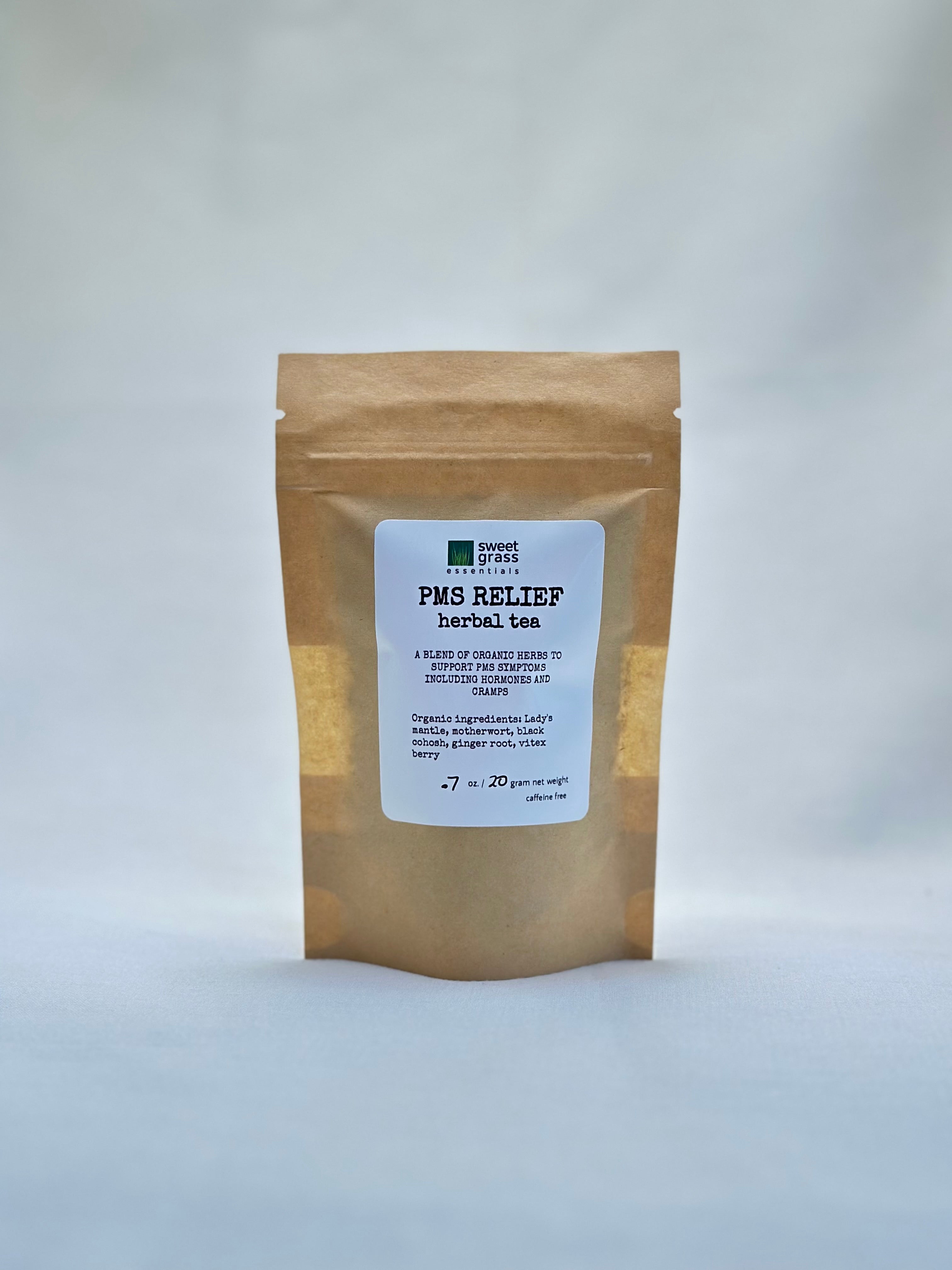 PMS Relief herbal tea package on a white background