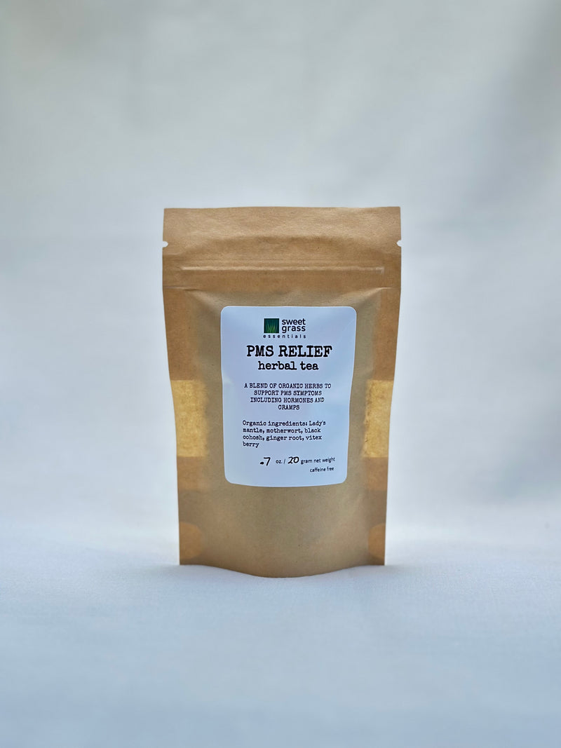 PMS Relief herbal tea package on a white background